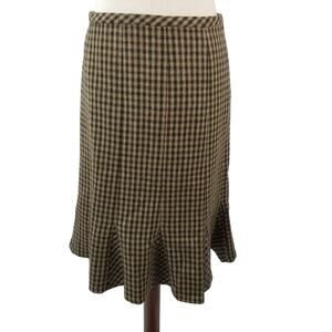 Talbots Green Tan Cream Wool Check Midi Flounce Hem Lined Skirt Size 4P